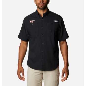 Columbia Collegiate PFG Tamiami Short Sleeve - Virginia Tech, Camisa Negros Para Hombre | 596278-QJS